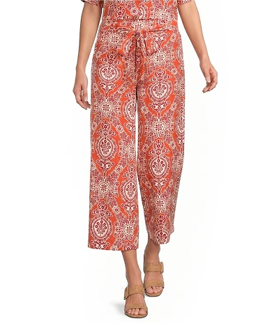 Melloday Coordinating Paisley Tie Waist Wide Leg Pants