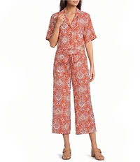 Melloday Coordinating Paisley Tie Waist Wide Leg Pants