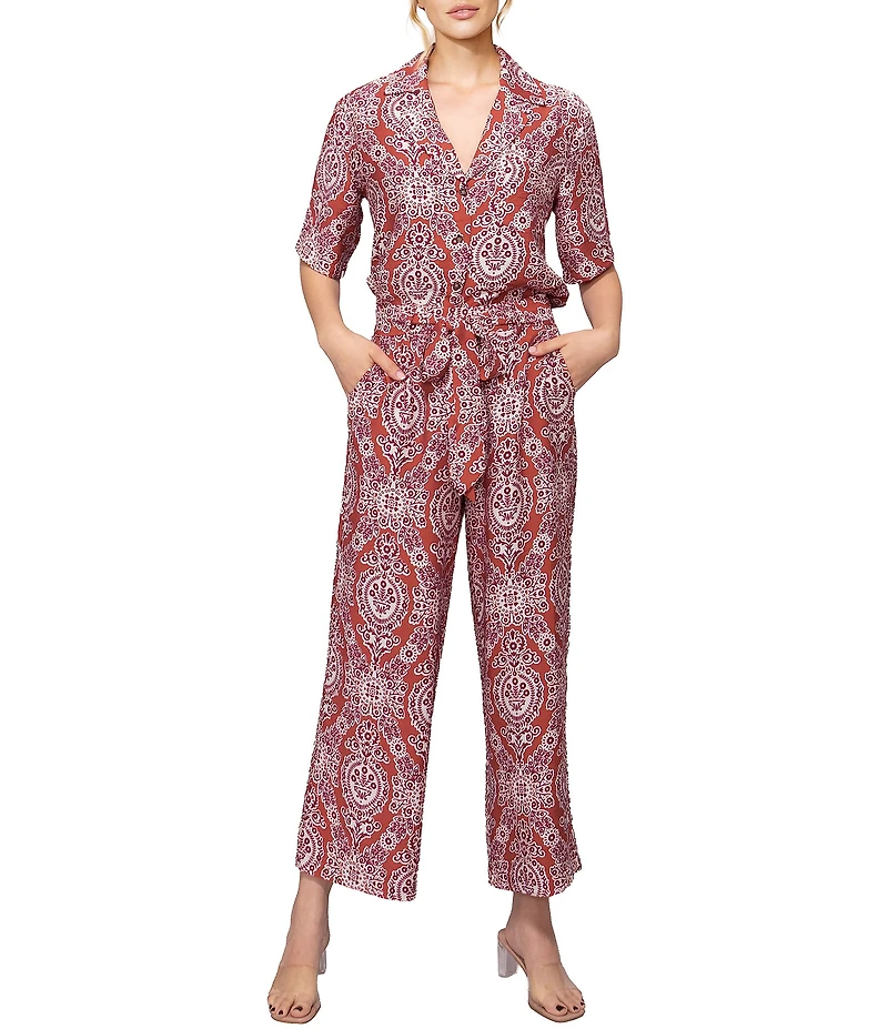 Melloday Coordinating Paisley Tie Waist Wide Leg Pants