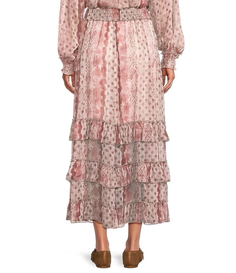 MELLODAY Coordinating Printed Chiffon Tiered Ruffle Hem A-Line Midi Skirt