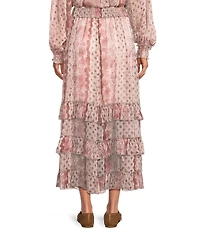 MELLODAY Coordinating Printed Chiffon Tiered Ruffle Hem A-Line Midi Skirt