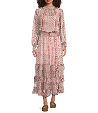 MELLODAY Coordinating Printed Chiffon Tiered Ruffle Hem A-Line Midi Skirt