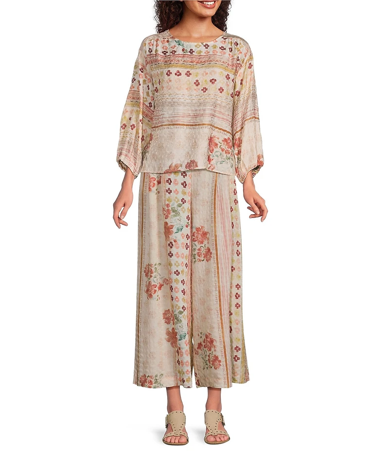 MELLODAY Coordinating Printed Pull-On Pleated Wide Leg Ankle Pants