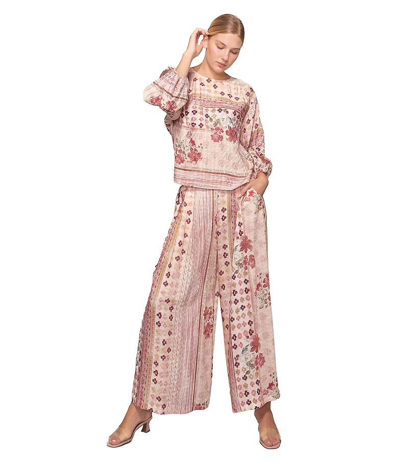 MELLODAY Coordinating Printed Pull-On Pleated Wide Leg Ankle Pants
