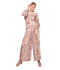 MELLODAY Coordinating Printed Pull-On Pleated Wide Leg Ankle Pants