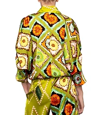 MELLODAY Coordinating Satin Contrast Mixed Print Surplice V-Neck 3/4 Gathered Kimono Sleeve Top