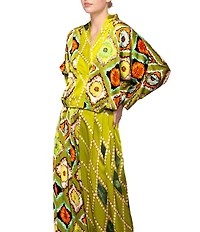 MELLODAY Coordinating Satin Contrast Mixed Print Surplice V-Neck 3/4 Gathered Kimono Sleeve Top