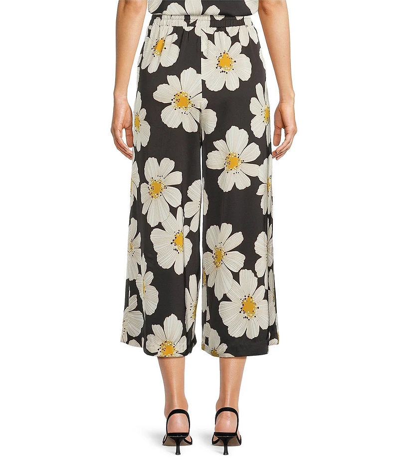 MELLODAY Coordinating Satin Daisy Print Wide Leg Cropped Pants
