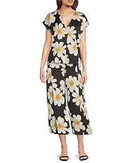 MELLODAY Coordinating Satin Daisy Print Wide Leg Cropped Pants