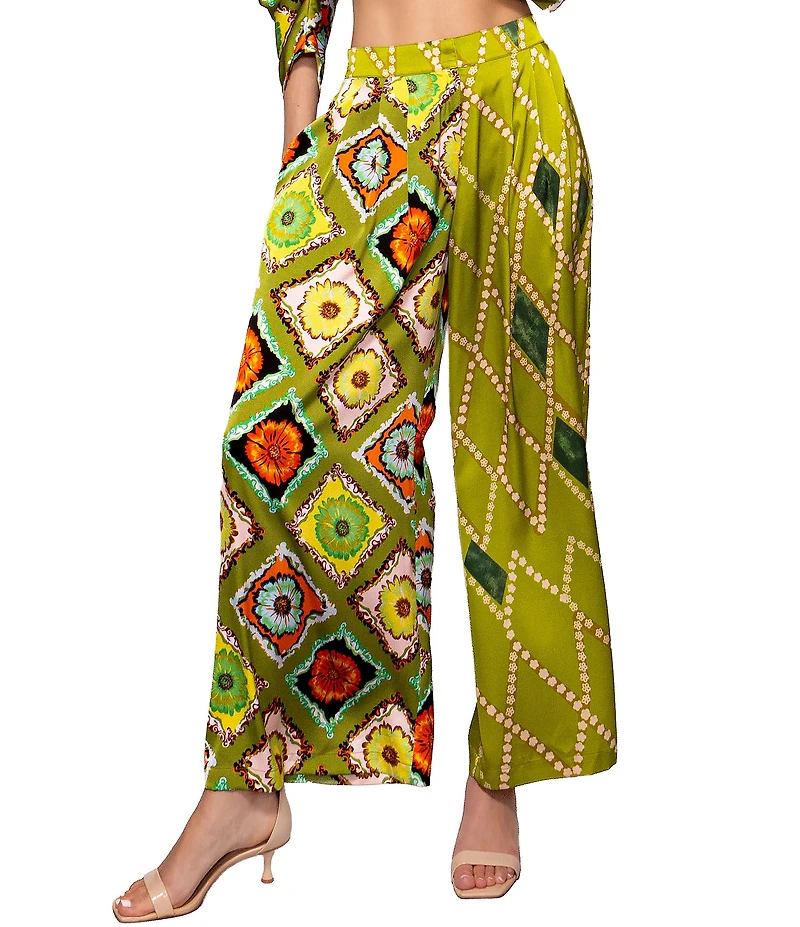 MELLODAY Coordinating Satin Mix Print Wide Leg Pants