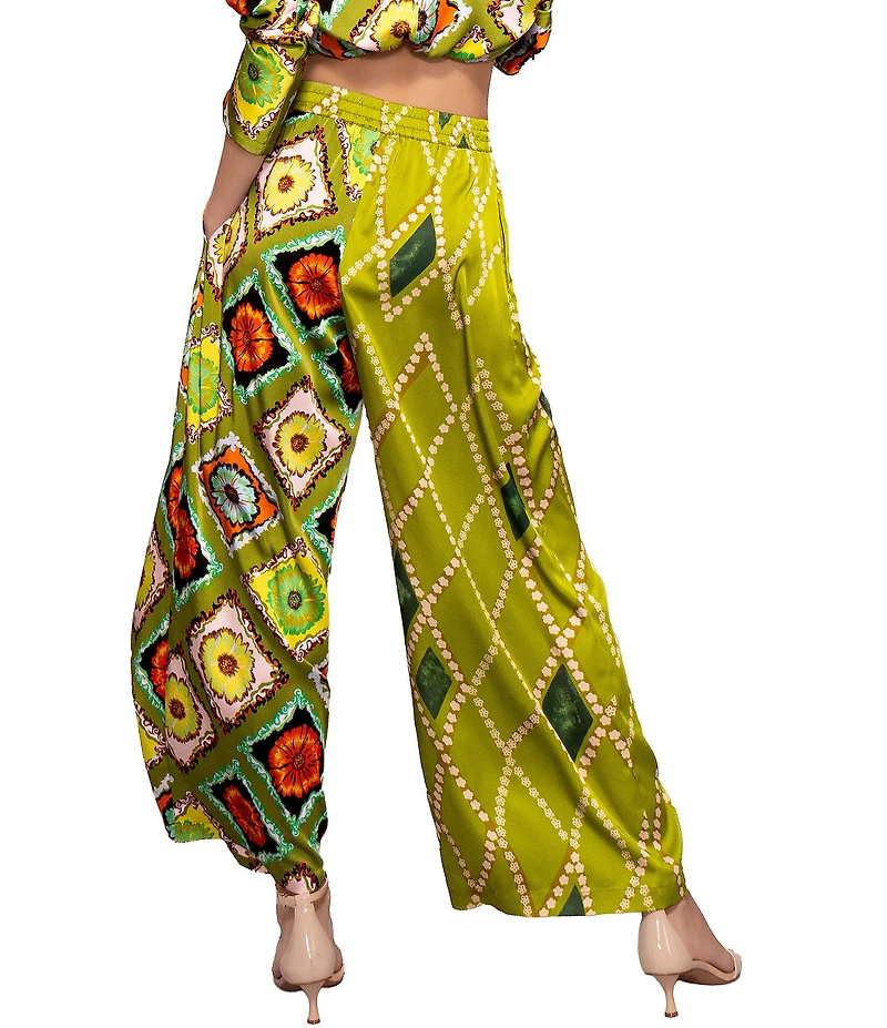 MELLODAY Coordinating Satin Mix Print Wide Leg Pants