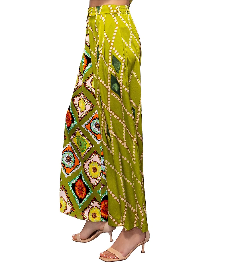 MELLODAY Coordinating Satin Mix Print Wide Leg Pants
