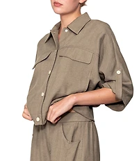 MELLODAY Coordinating Twill Point Collar Roll Tab Sleeve Utility Jacket