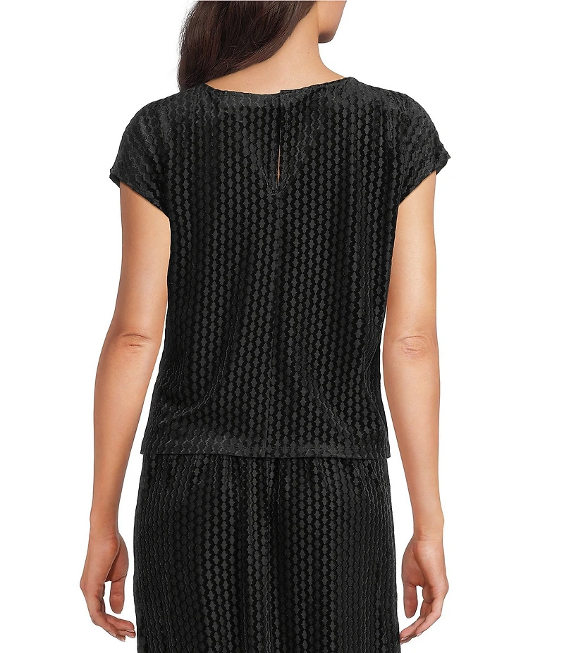 MELLODAY Coordinating Velvet Round Neck Short Dolman Sleeve Side Cinched Top