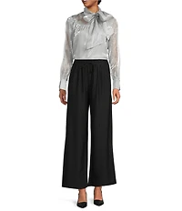 MELLODAY Embellished Studded Shine Organza Tie Neck Long Sleeve Blouse