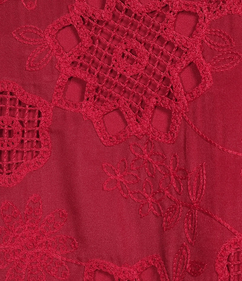 MELLODAY Embroidered Eyelet Ruffle Neck Flutter Cap Sleeve Top