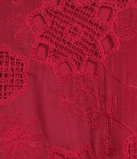 MELLODAY Embroidered Eyelet Ruffle Neck Flutter Cap Sleeve Top