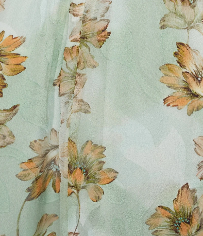 MELLODAY Floral Chiffon Jacquard Smocked Neck Long Sleeve A-Line Maxi Dress