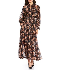 MELLODAY Floral Keyhole Ruffle Mock Neck Long Sleeve Maxi Dress