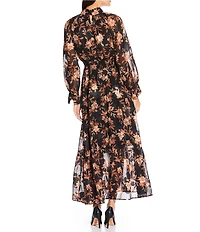 MELLODAY Floral Keyhole Ruffle Mock Neck Long Sleeve Maxi Dress