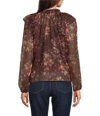 MELLODAY Floral Ruffle Mock Neck Long Sleeve Blouse