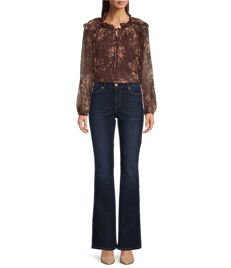 MELLODAY Floral Ruffle Mock Neck Long Sleeve Blouse