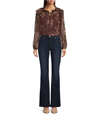MELLODAY Floral Ruffle Mock Neck Long Sleeve Blouse