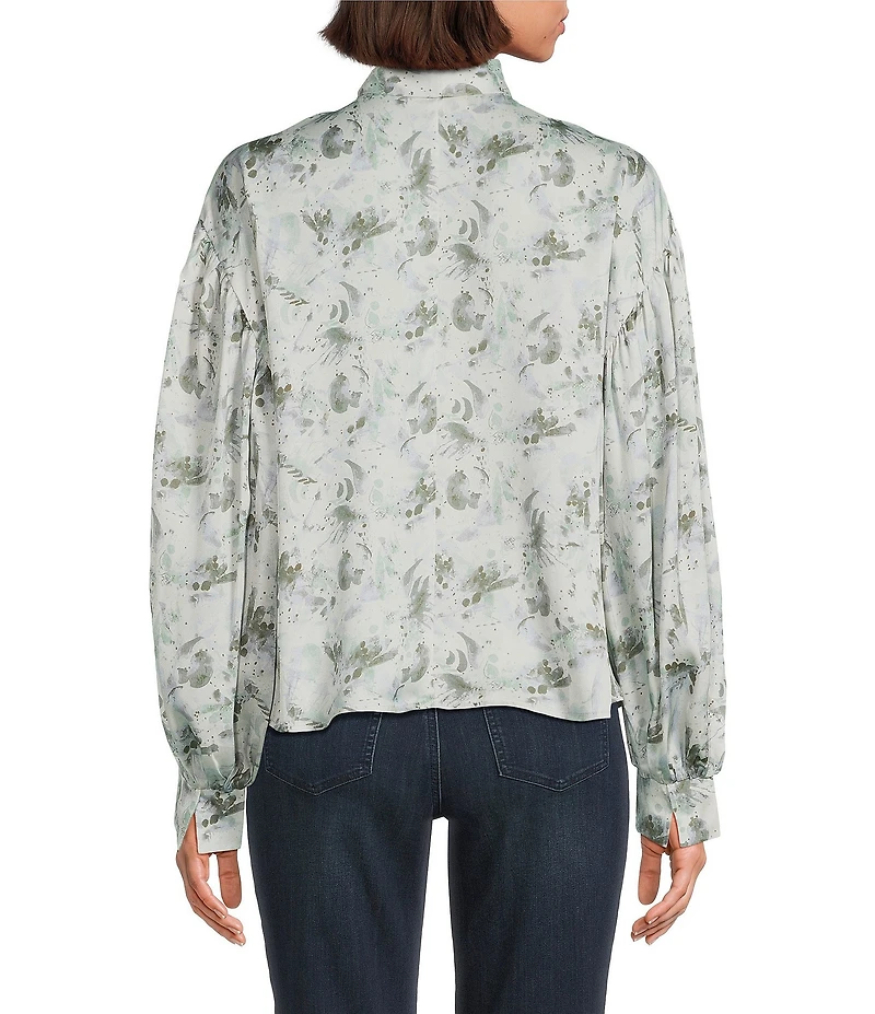 MELLODAY Floral Tie Neck Long Sleeve Blouse