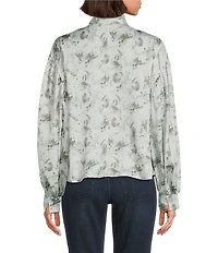 MELLODAY Floral Tie Neck Long Sleeve Blouse