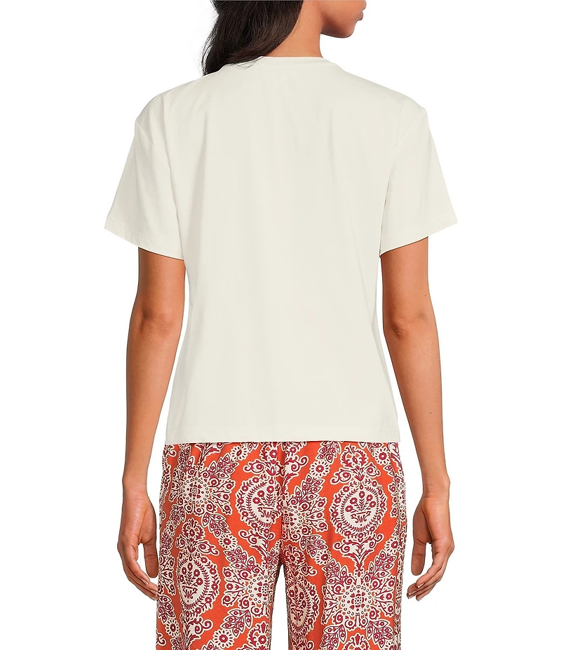 MELLODAY Knit Crew Neck Short Sleeve Pleated Seam Detail Tee