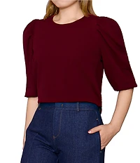 MELLODAY Knit Round Neck 3/4 Sleeve Top