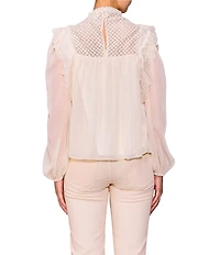 MELLODAY Lace Inset Mock Neck Puff Sleeve Blouse