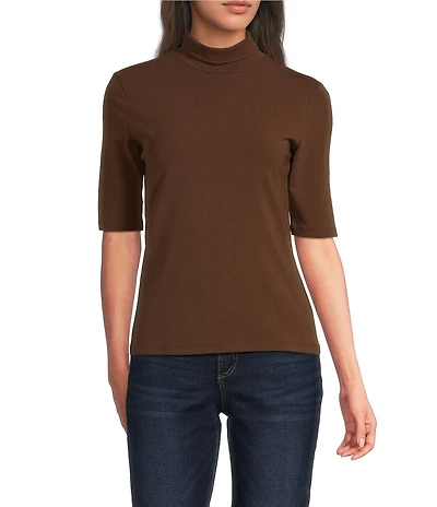 MELLODAY Mock Neck Elbow Sleeve Fitted Top