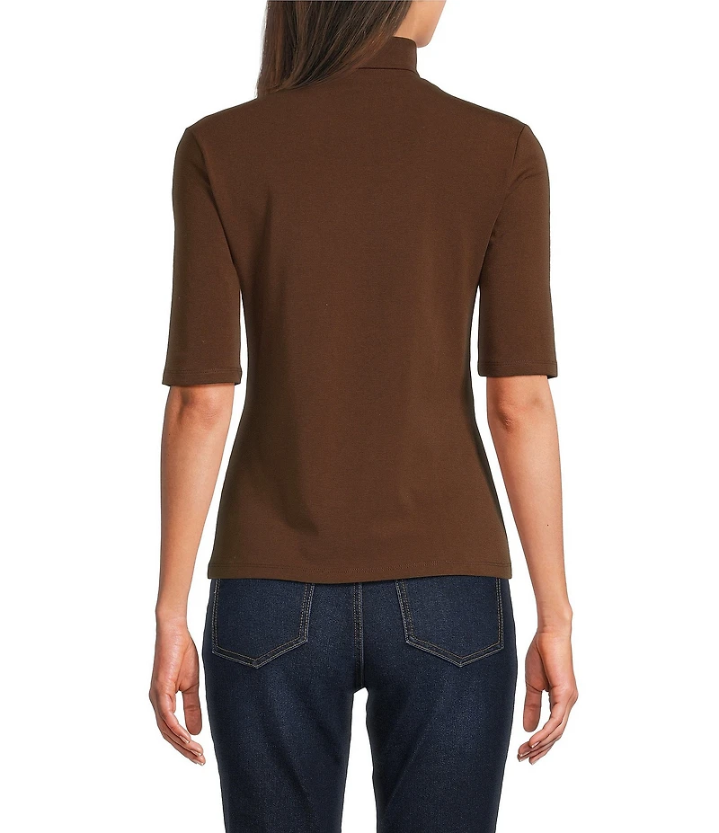 MELLODAY Mock Neck Elbow Sleeve Fitted Top