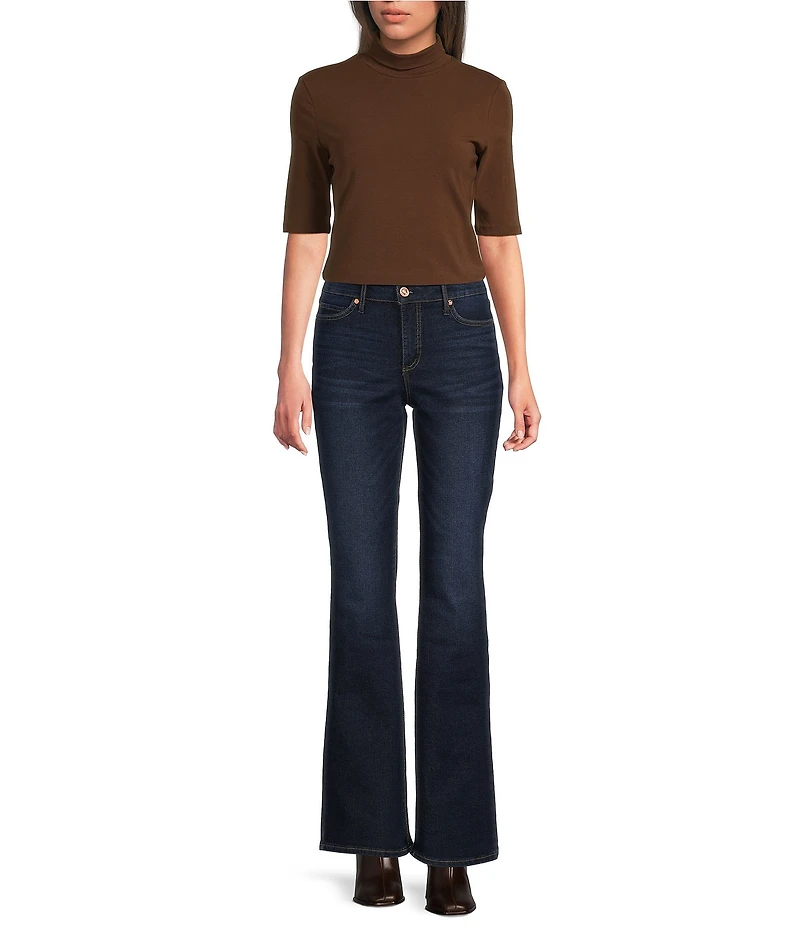 MELLODAY Mock Neck Elbow Sleeve Fitted Top