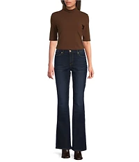 MELLODAY Mock Neck Elbow Sleeve Fitted Top