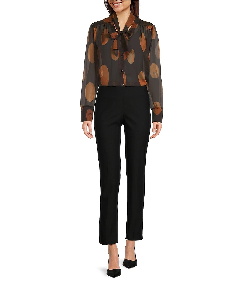 MELLODAY Polka Dot Print Tie Neck Long Sleeve Top