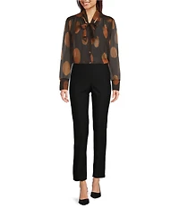 MELLODAY Polka Dot Print Tie Neck Long Sleeve Top