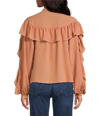 MELLODAY Ruffle Tie Mock Neck Long Sleeve Top