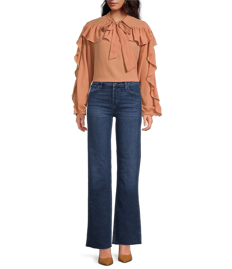 MELLODAY Ruffle Tie Mock Neck Long Sleeve Top