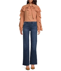 MELLODAY Ruffle Tie Mock Neck Long Sleeve Top