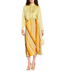 MELLODAY Satin Tie Mock Neck Long Sleeve Top