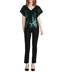 MELLODAY Sequin V-Neck Short Dolman Sleeve Blouse