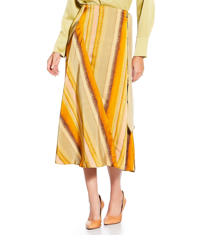 MELLODAY Stripe Print Elastic Waist Side Tie Midi Skirt