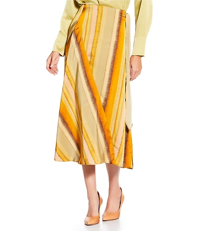 MELLODAY Stripe Print Elastic Waist Side Tie Midi Skirt