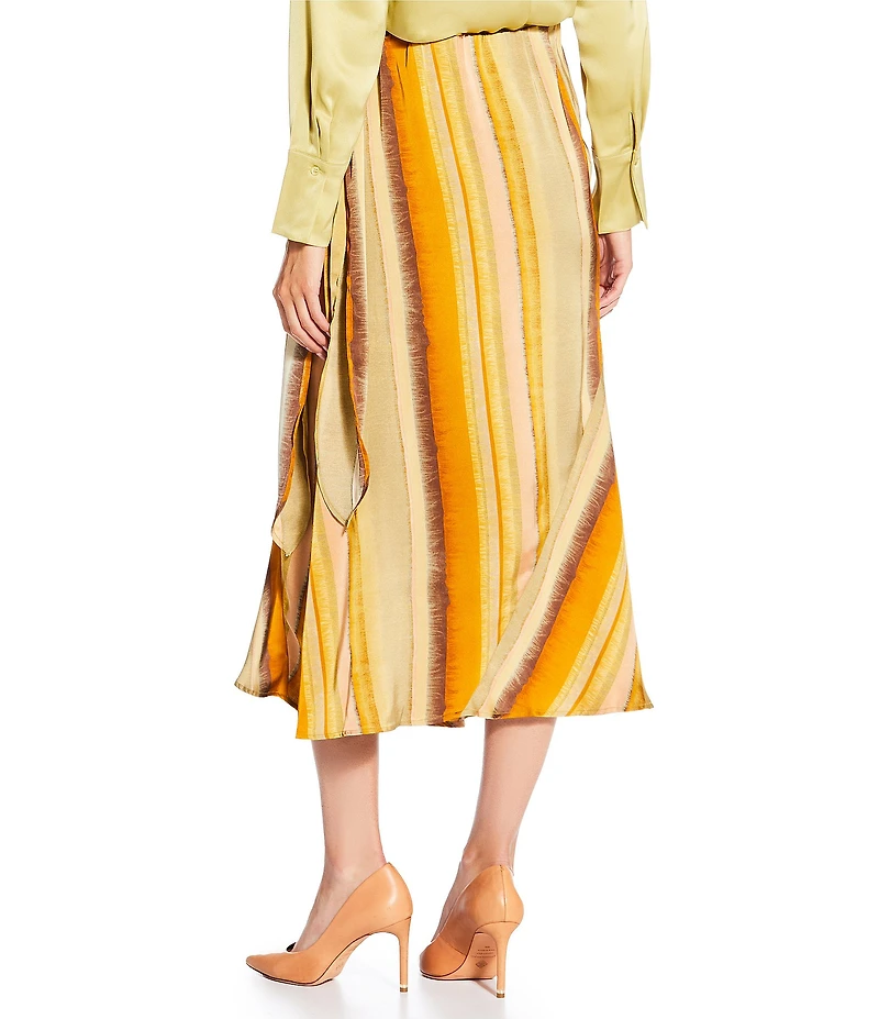 MELLODAY Stripe Print Elastic Waist Side Tie Midi Skirt