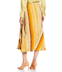 MELLODAY Stripe Print Elastic Waist Side Tie Midi Skirt