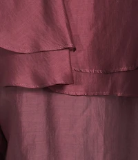 MELLODAY Tencel Organza Split Neck Long Sleeve Ruffle Button Front Blouse