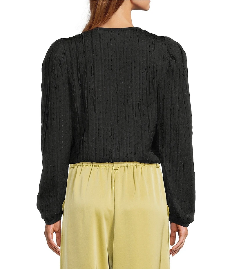 MELLODAY Textured Knit Crew Neck Long Puff Sleeve Bubble Top