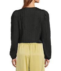 MELLODAY Textured Knit Crew Neck Long Puff Sleeve Bubble Top